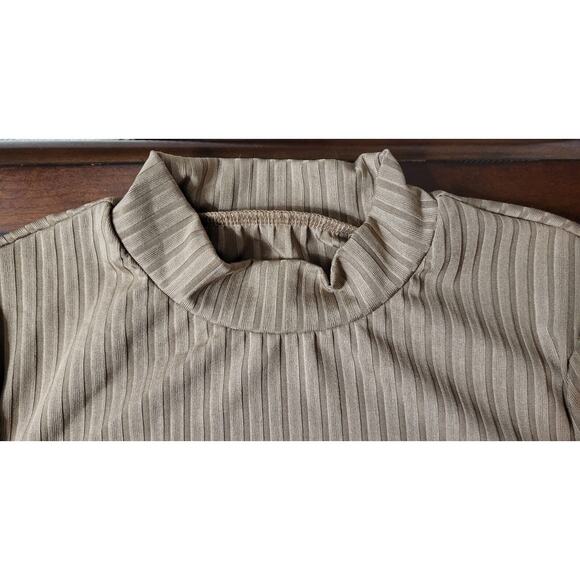 Womens Beige/Tan Ribbed Mock Neck Long Sleeve Size Small Stretchy - Picture 9 of 14